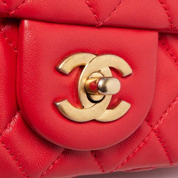 Chanel Red Quilted Lambskin Leather Pearl Crush Rectangular Mini Flap Bag - Picture 6 of 10